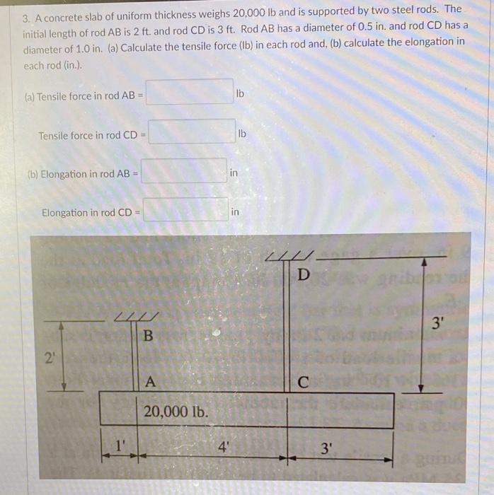 Solved 3. A concrete slab of uniform thickness weighs 20,000