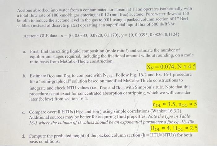 Solved Acetone Absorbed Into Water From A Contaminated Air Chegg Com   Image