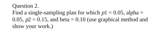 Solved Question 2. Find a single-sampling plan for which p1 | Chegg.com