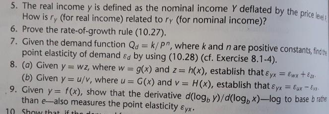 Solved 5. The real income y is defined as the nominal income | Chegg.com