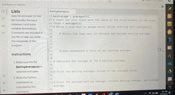 Solved BattingAverage.py 4 maxAverage = averages[0] 6. I | Chegg.com