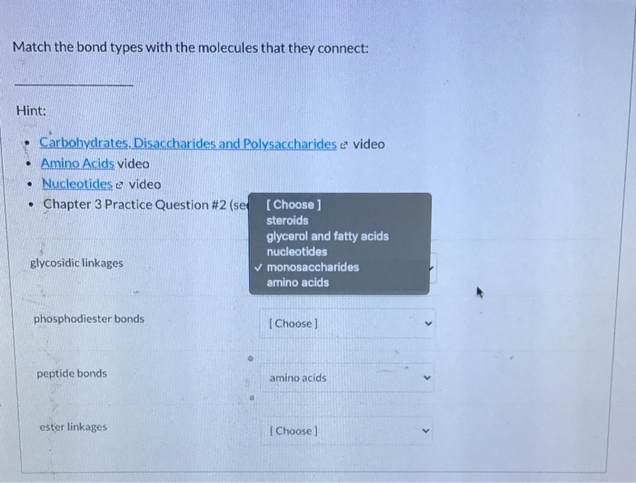 Solved Match the bond types with the molecules that they | Chegg.com