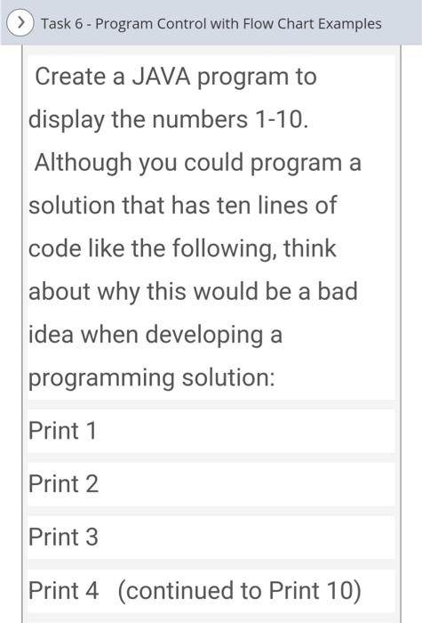 Solved > Task 6 - Program Control with Flow Chart Examples | Chegg.com