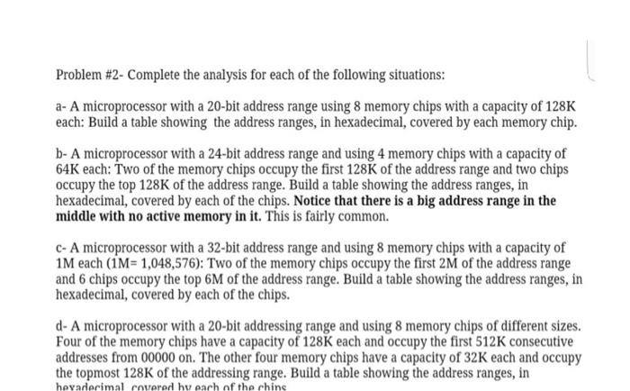 Solved Problem #2- Complete the analysis for each of the | Chegg.com