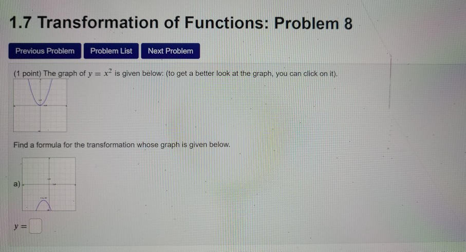 Solved 1.7 Transformation of Functions: Problem 8 Previous | Chegg.com