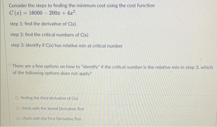 Solved Consider the steps to finding the minimum cost using | Chegg.com