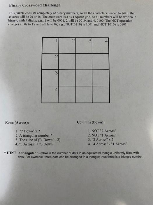 Solved Binary Crossword Challenge This puzzle consists Chegg com