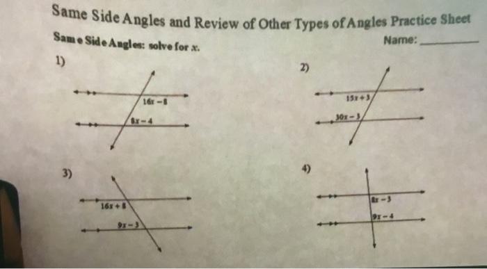 Solved Same Side Angles and Review of Other Types of Angles | Chegg.com