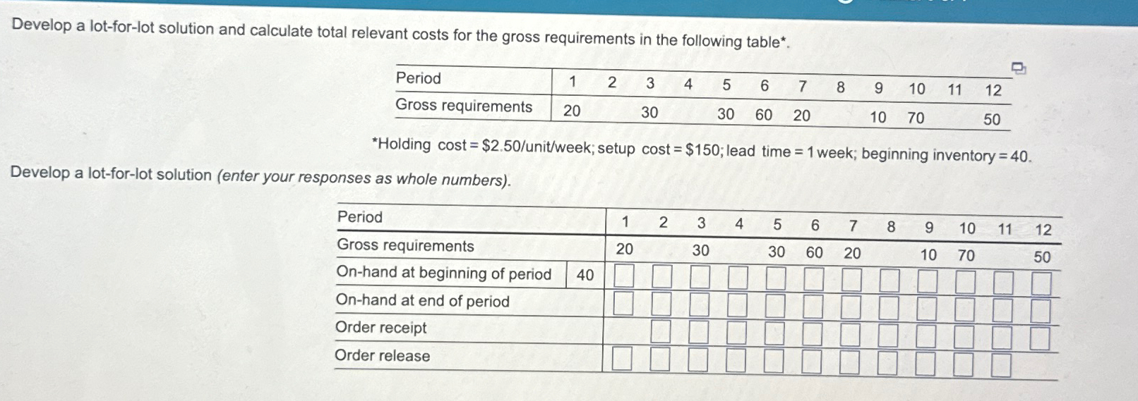 Solved Develop a lotforlot solution and calculate total