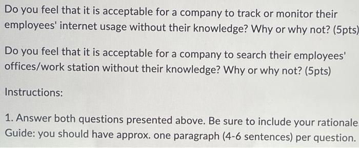 Solved Do you feel that it is acceptable for a company to | Chegg.com