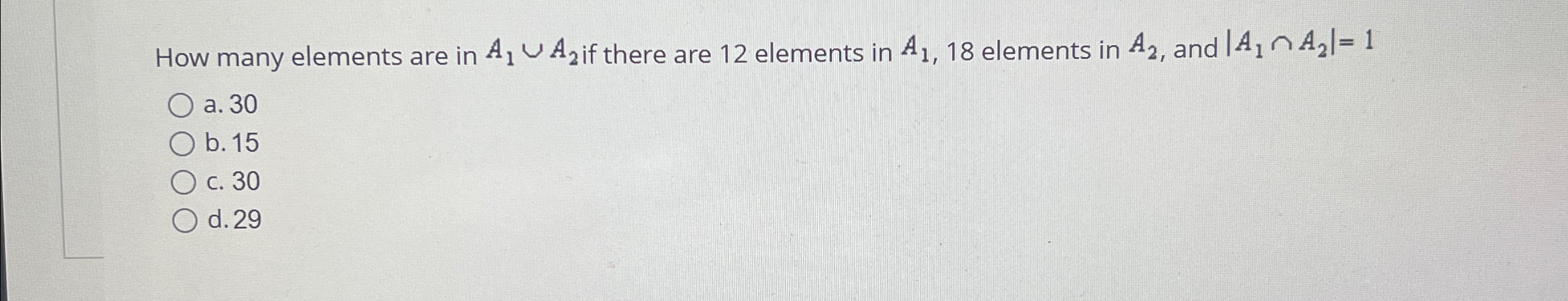 Solved How many elements are in A1∪A2 ﻿if there are 12 | Chegg.com