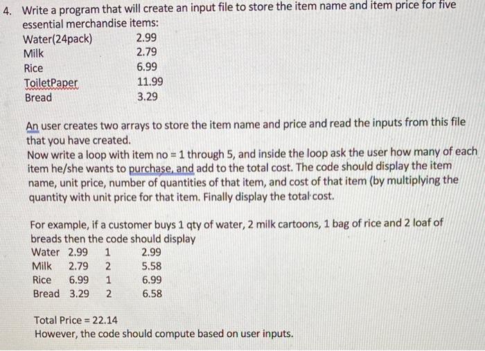 Solved 4. Write a program that will create an input file to | Chegg.com