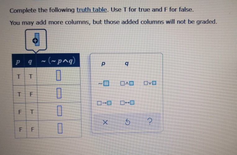 Solved Complete the following truth table. Use T for true | Chegg.com