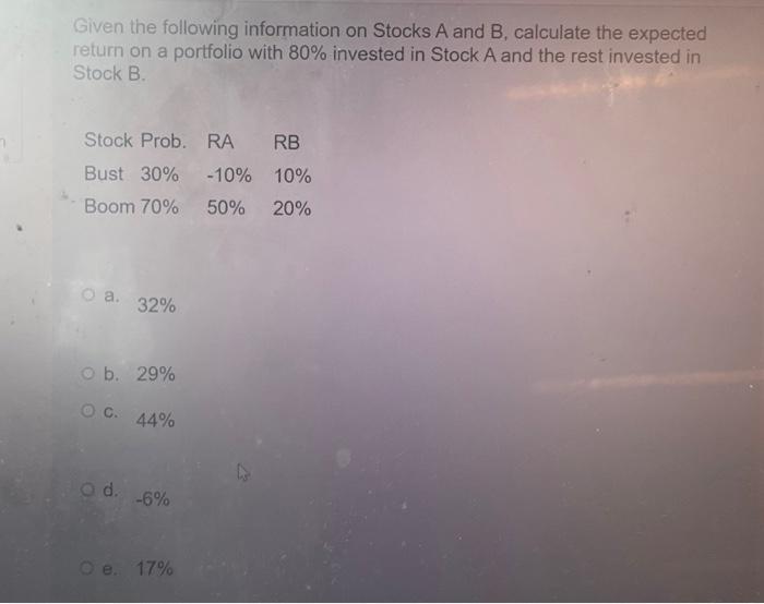 Solved Given The Following Information On Stocks A And B, | Chegg.com