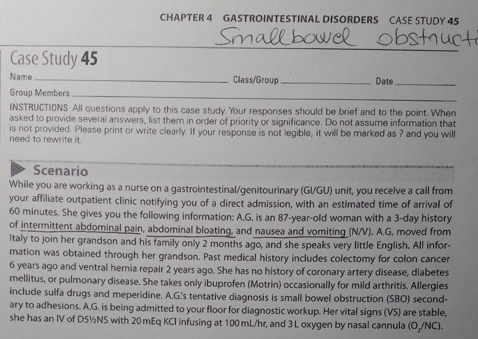 gastrointestinal disorders case study 42 answers