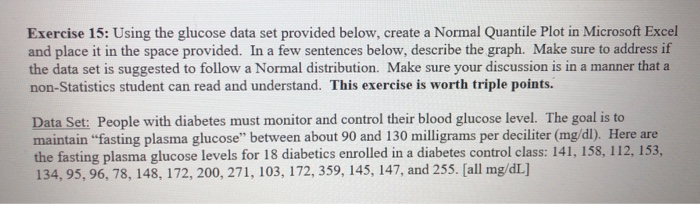 Solved Exercise 15: Using The Glucose Data Set Provided | Chegg.com