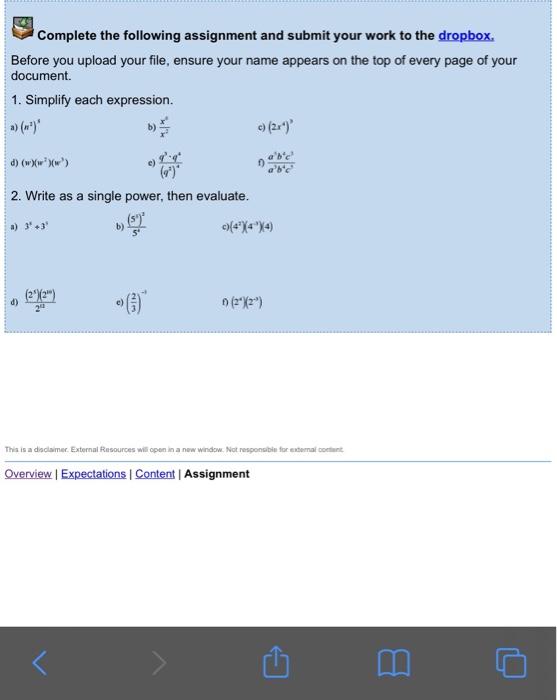 Solved Complete The Following Assignment And Submit Your | Chegg.com