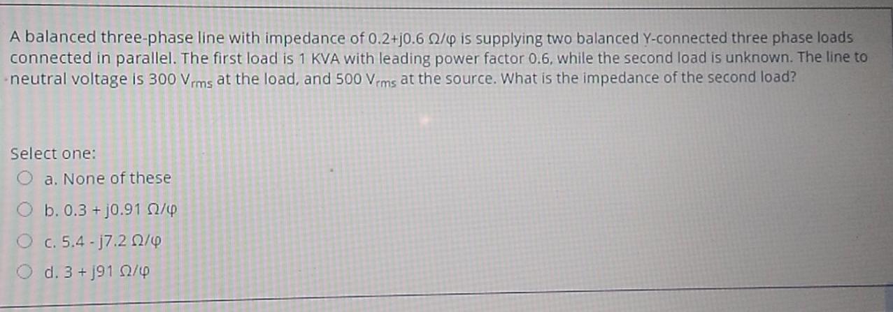 Solved A balanced three-phase line with impedance of | Chegg.com