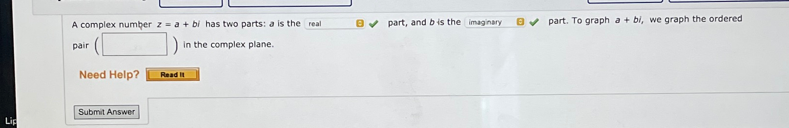 a complex number z a bi has two parts