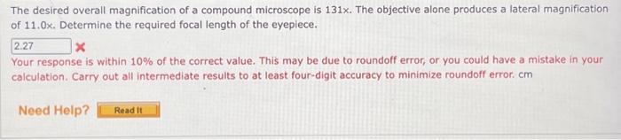 Solved The desired overall magnification of a compound | Chegg.com