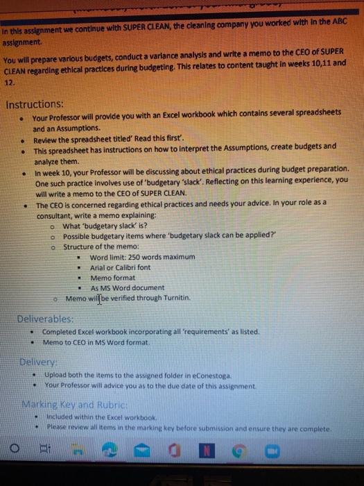 Solved In this assignment we continue with SUPER CLEAN, the | Chegg.com