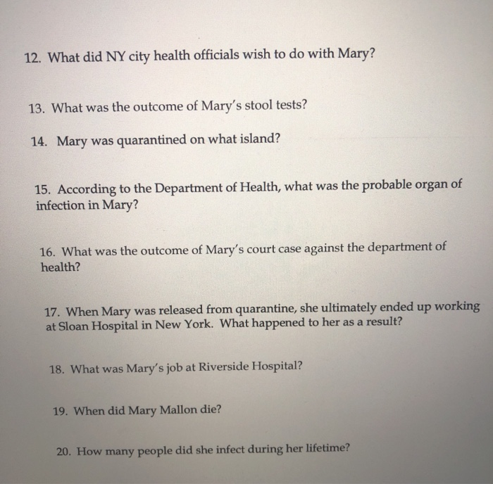 Solved These Questions Are About Typhoid Mary The Most D Chegg Com