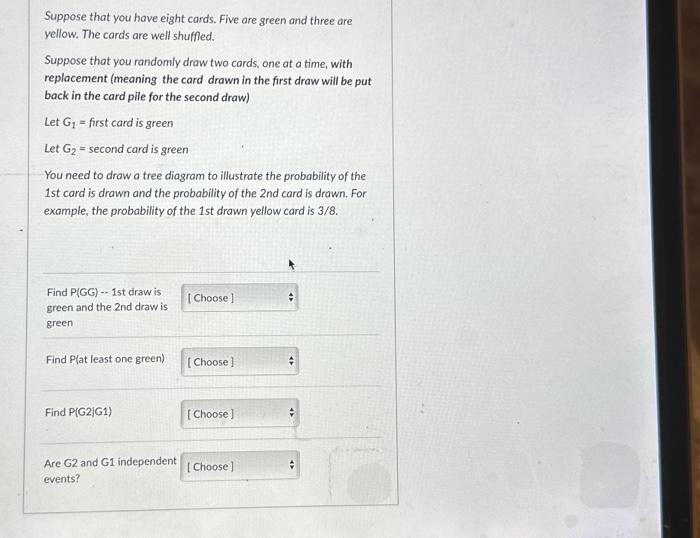 Solved Suppose that you have eight cards. Five are green and | Chegg.com