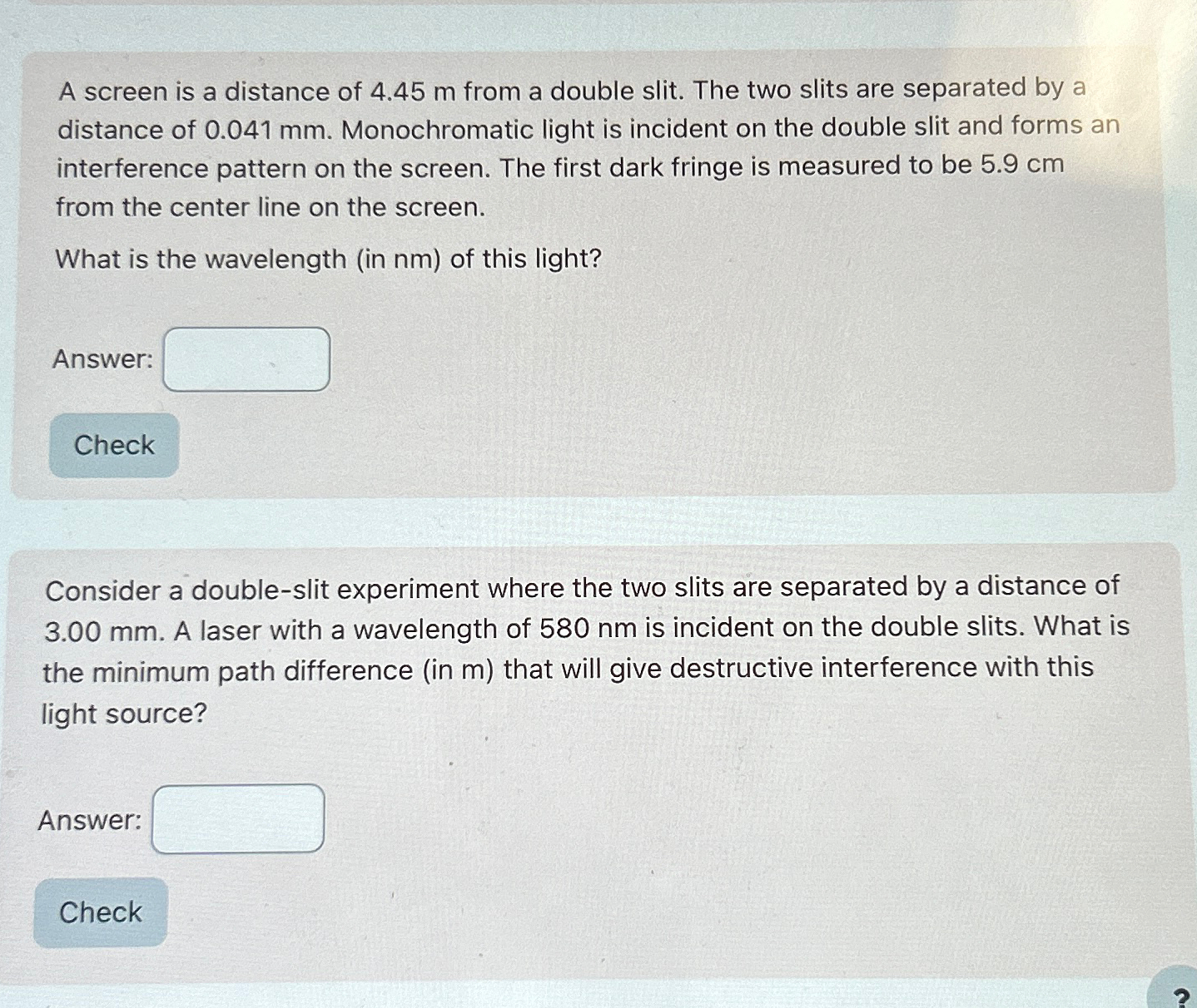 Solved A screen is a distance of 4.45m ﻿from a double slit. | Chegg.com