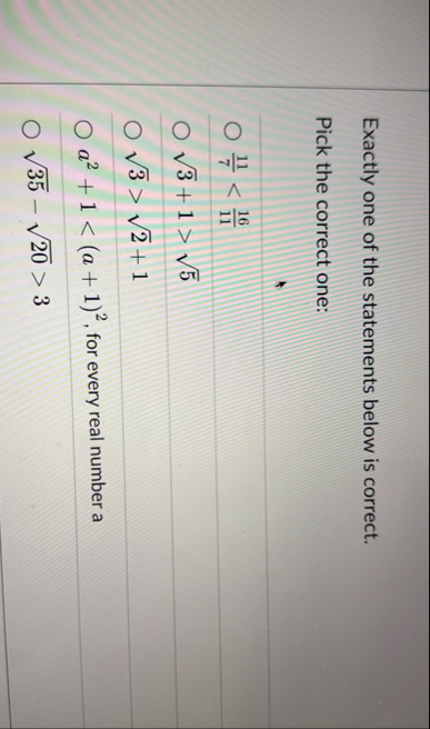 Exactly one of the statements below is correct.Pick | Chegg.com