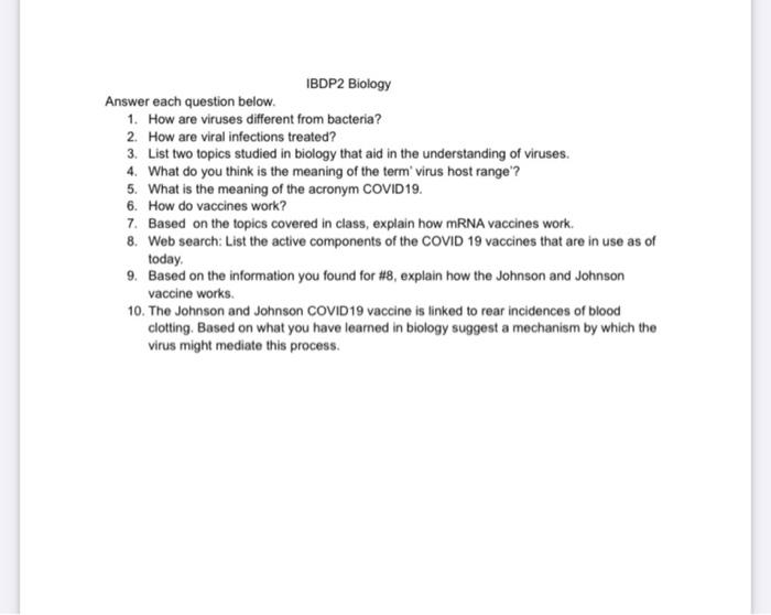Solved IBDP2 Biology Answer each question below. 1. How are | Chegg.com