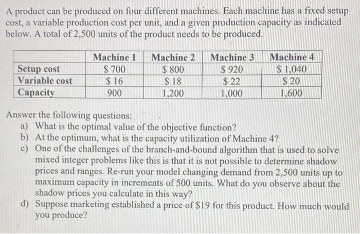 Solved A A Product Can Be Produced On Four Different | Chegg.com