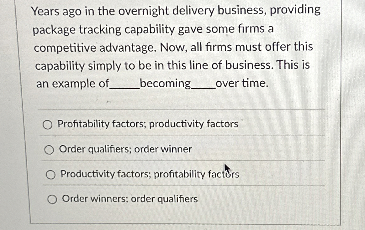 Solved Years ago in the overnight delivery business, | Chegg.com
