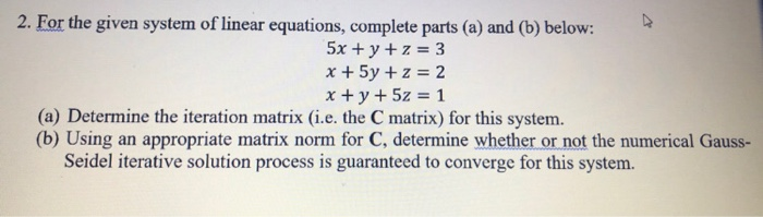 Solved For the given system of equations completed parts (a) | Chegg.com