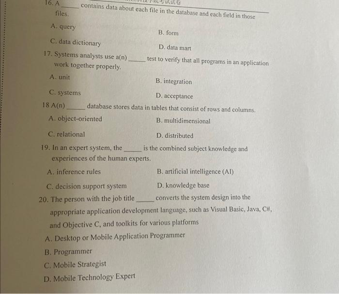 Solved 1. A(n) is any hardware component that conveys