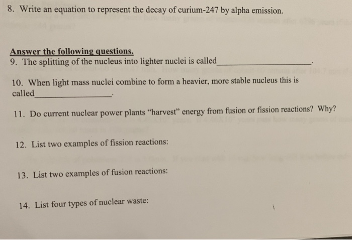 Solved Nuclear Chem Extra Credit Worksheet 2 Complete Th Chegg Com