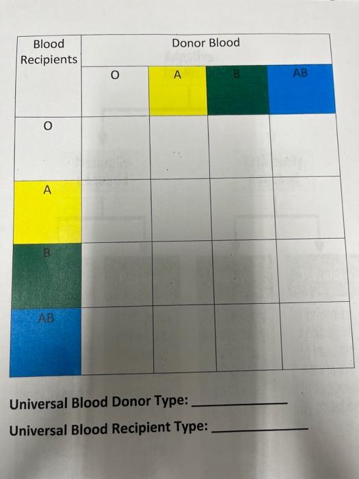 Solved Universal Blood Donor Type Universal Blood Recipient