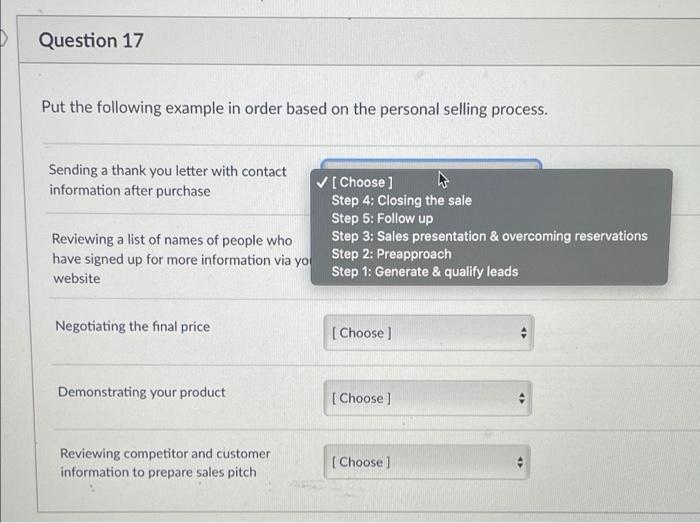 Question 17 Put the following example in order based | Chegg.com