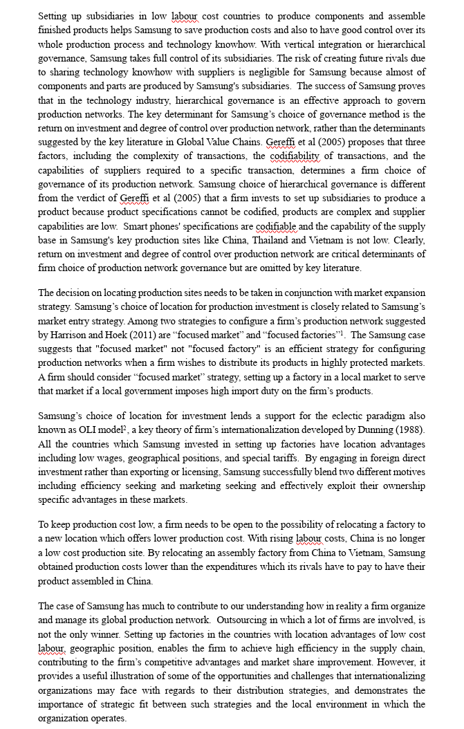 Solved Read The Samsung Production Network Case Study. Based | Chegg.com