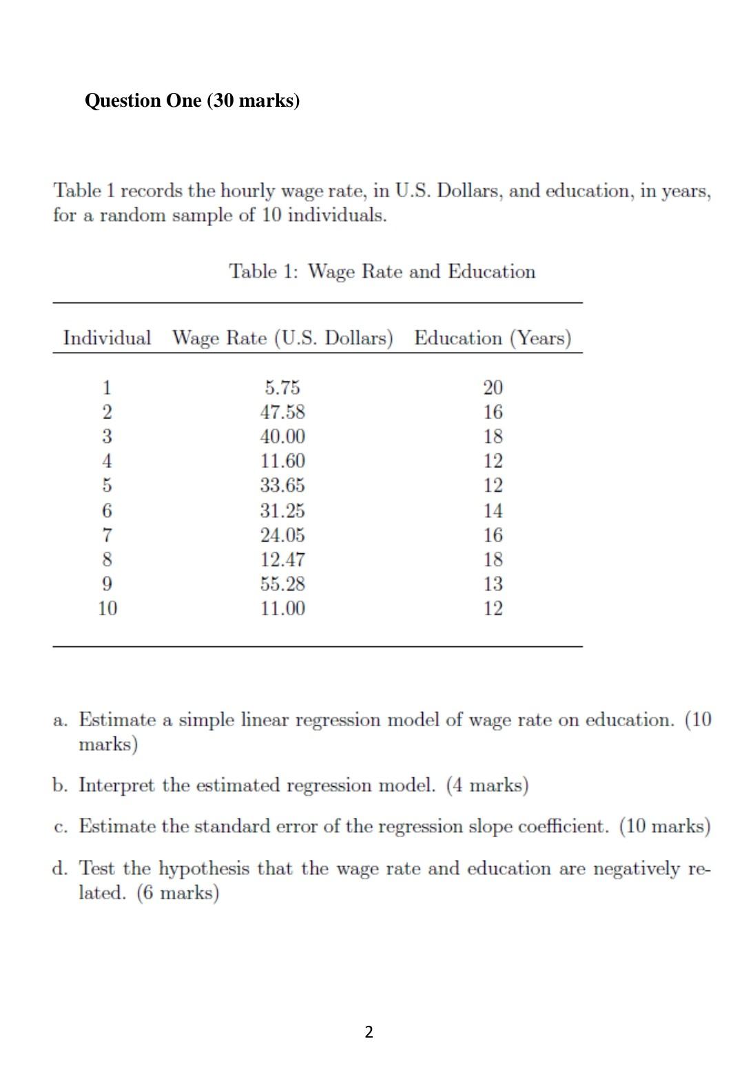 Solved Table 1 records the hourly wage rate, in U.S. | Chegg.com