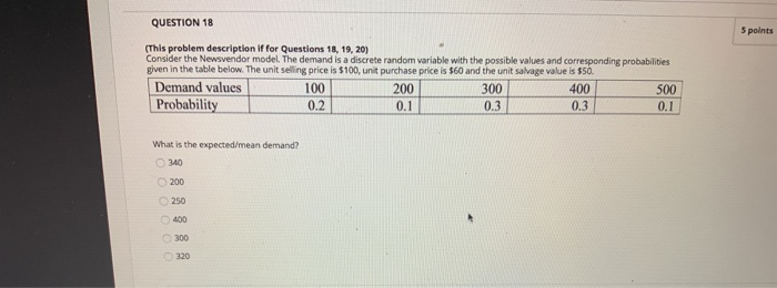 Solved QUESTION 18 5 points (This problem description If for | Chegg.com