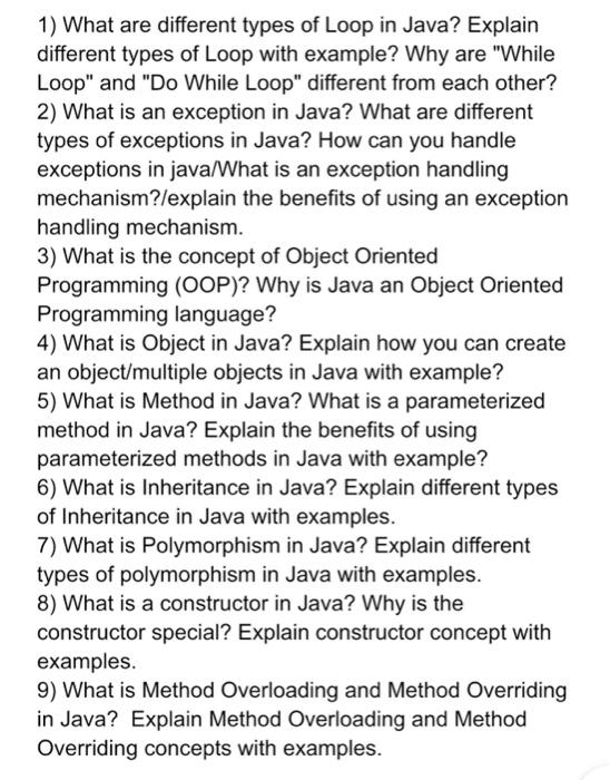 Solved 1) What are different types of Loop in Java? Explain
