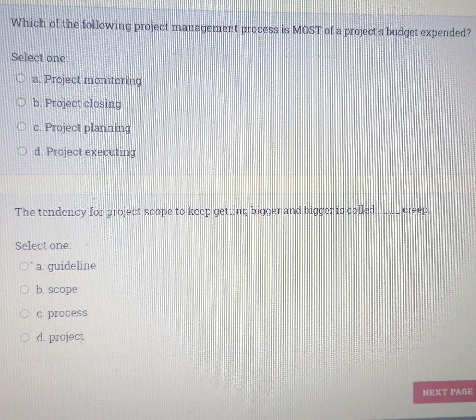 Solved Which of the following project management process is | Chegg.com