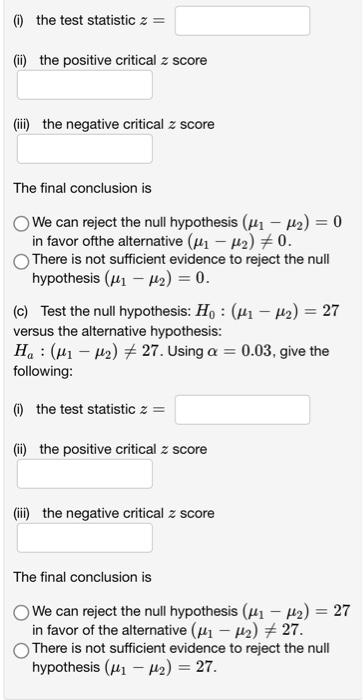 Solved (1 point) In order to compare the means of two | Chegg.com