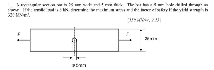 Solved 1. A rectangular section bar is 25 mm wide and 5 mm | Chegg.com