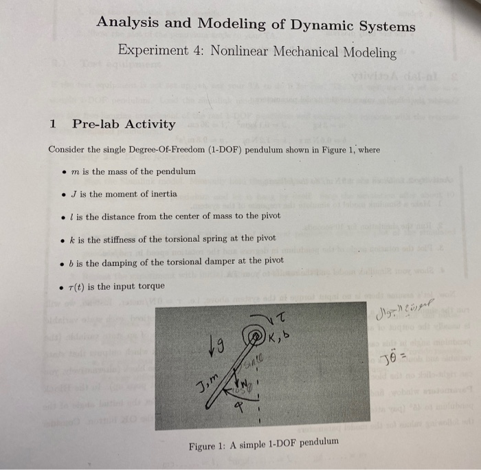 Solved Analysis And Modeling Of Dynamic Systems Experiment | Chegg.com