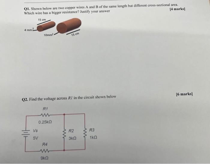 Solved Q1. Shown Below Are Two Copper Wires A And B Of The | Chegg.com