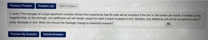Solved (1 point) The manager of a large apartment complex | Chegg.com