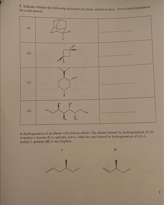  solved 3 indicate whether the following molecules are c