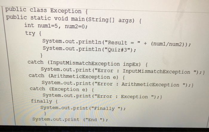 Solved public class Exception { public static void | Chegg.com