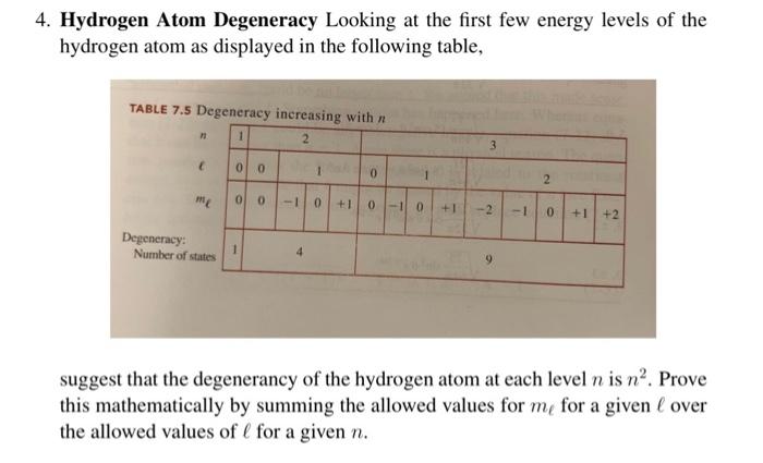 Solved 4 Hydrogen Atom Degeneracy Looking At The First Few